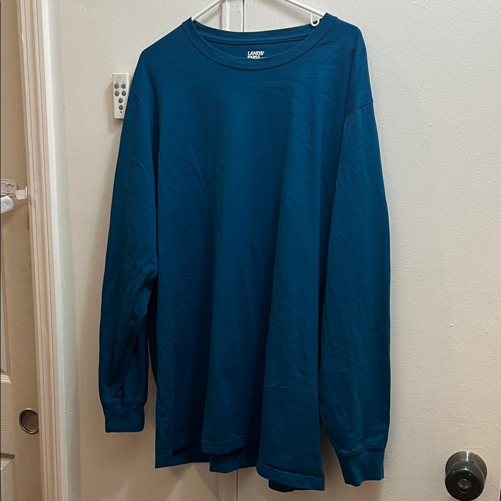 Lands' End Men's Long Sleeve Super-T Teal Shirt XXL